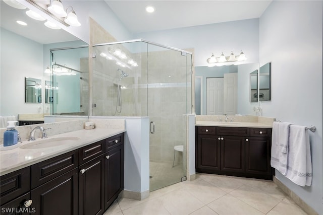 bathroom featuring an enclosed shower, toilet, and tile floors