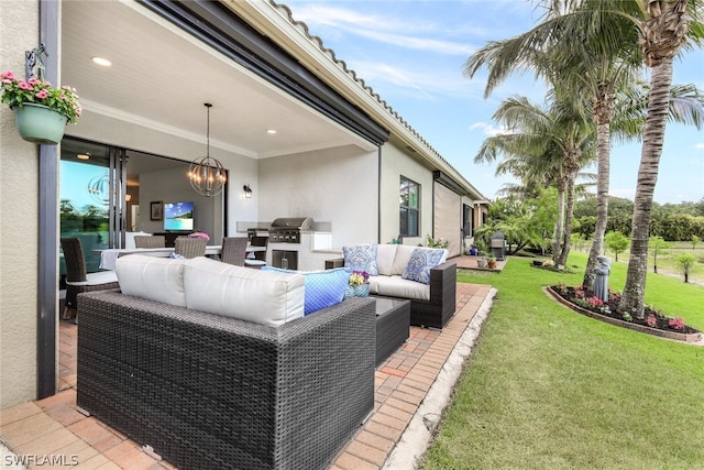 view of terrace featuring an outdoor hangout area and area for grilling