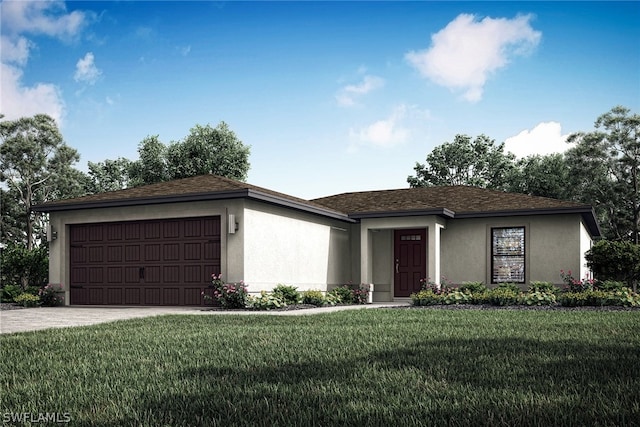 view of front facade featuring a garage and a front lawn