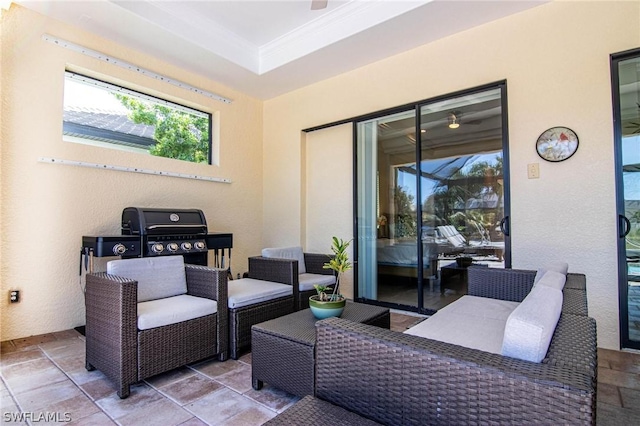 view of patio / terrace featuring outdoor lounge area and grilling area