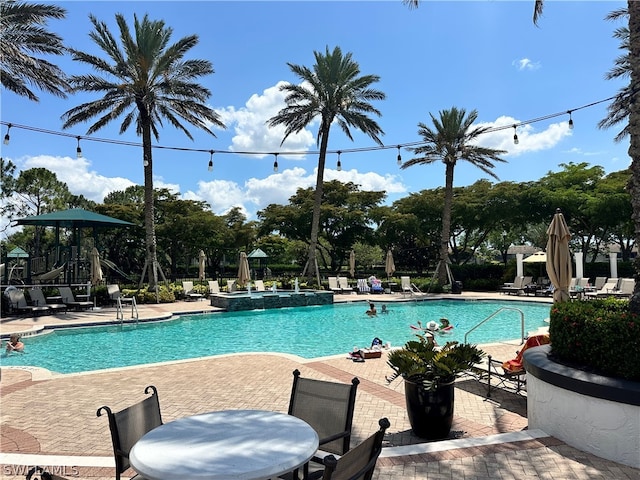 view of pool featuring a patio area