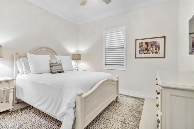 bedroom featuring crown molding and ceiling fan