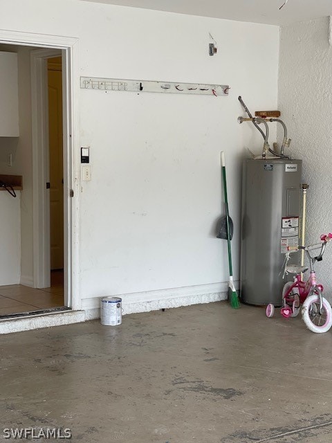 garage featuring water heater