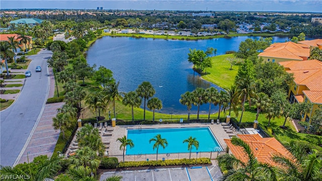 aerial view with a water view