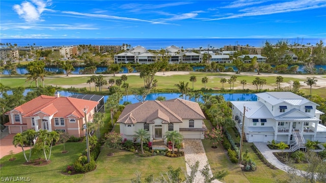 bird's eye view featuring a water view