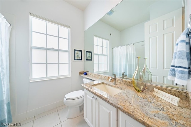 bathroom with tile patterned flooring, vanity, and toilet