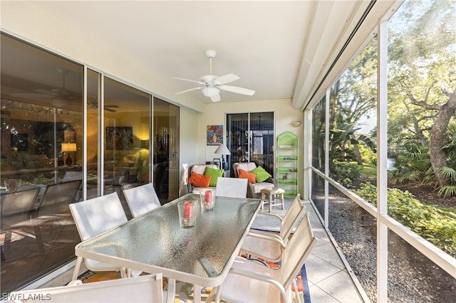 sunroom / solarium with ceiling fan