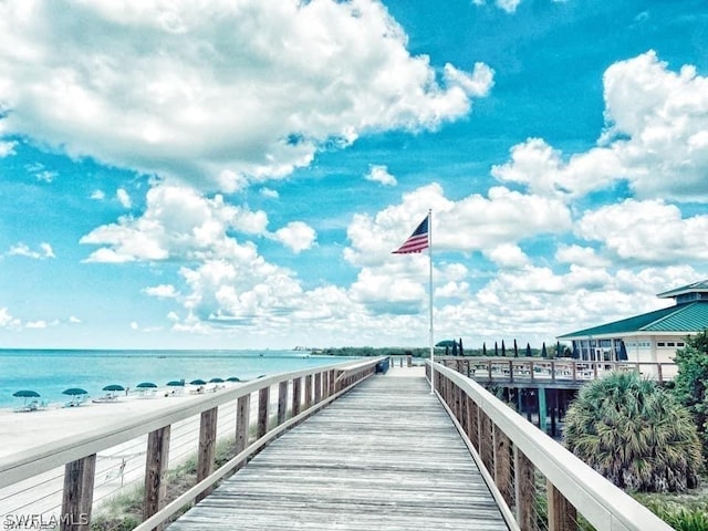 dock area with a water view