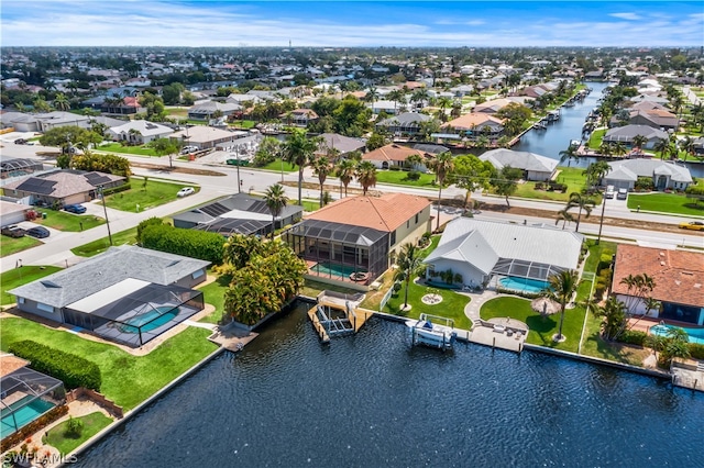 aerial view with a water view