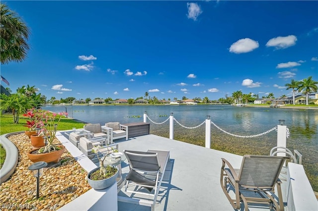 view of patio / terrace featuring a water view