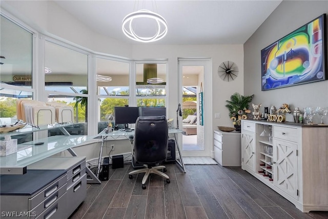 office with a wealth of natural light and dark wood-type flooring