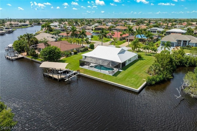 aerial view with a water view