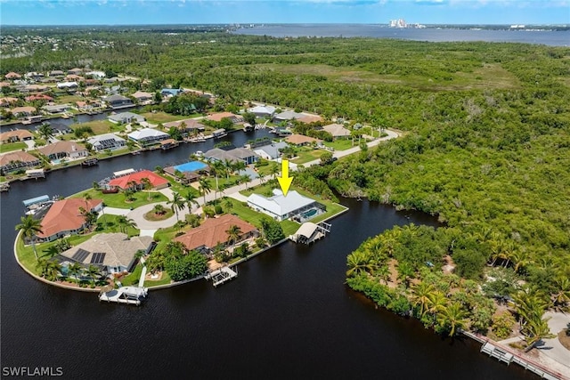 aerial view with a water view