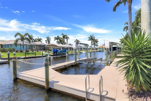 view of dock with a water view