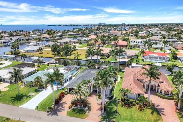 aerial view with a water view