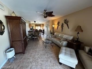 living room featuring ceiling fan