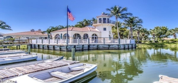 view of dock with a water view