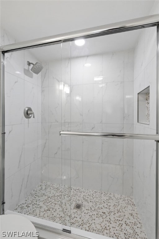 bathroom with walk in shower and toilet