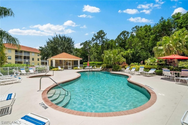 view of swimming pool featuring a patio