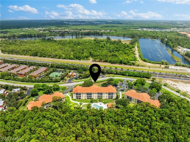 aerial view with a water view