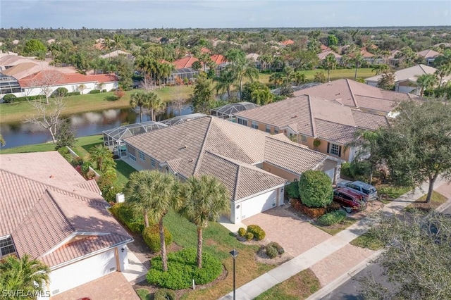 aerial view with a water view