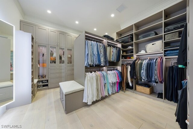 spacious closet featuring light hardwood / wood-style floors