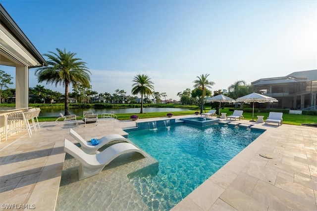 view of swimming pool with a patio and a lanai