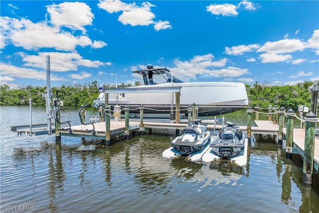 view of dock featuring a water view