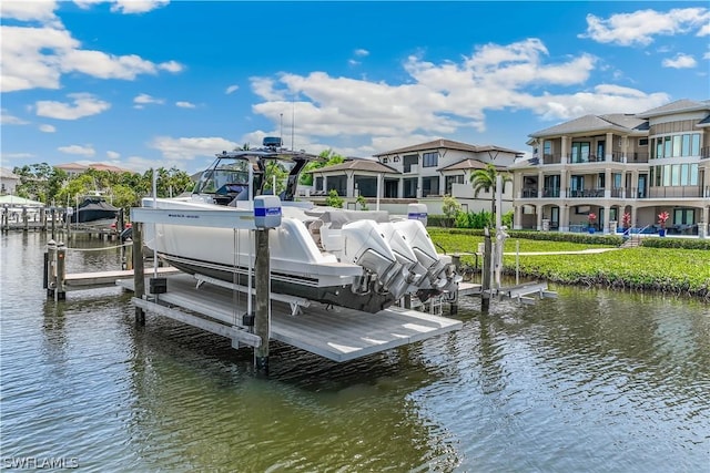 dock area featuring a water view