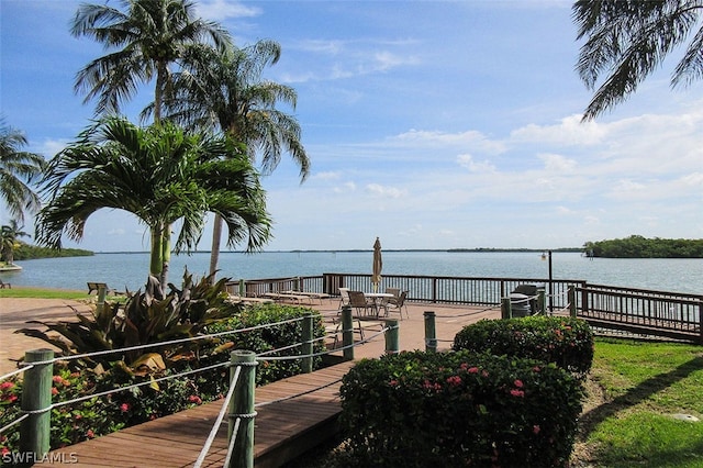 dock area featuring a water view