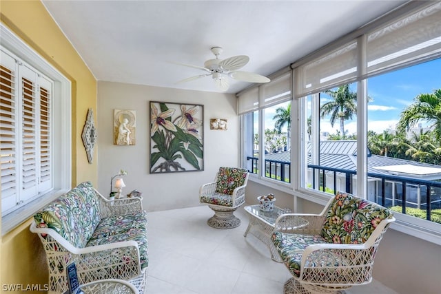 interior space featuring ceiling fan