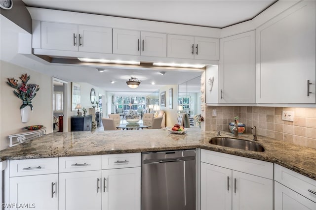 kitchen featuring sink, white cabinets, and dishwasher