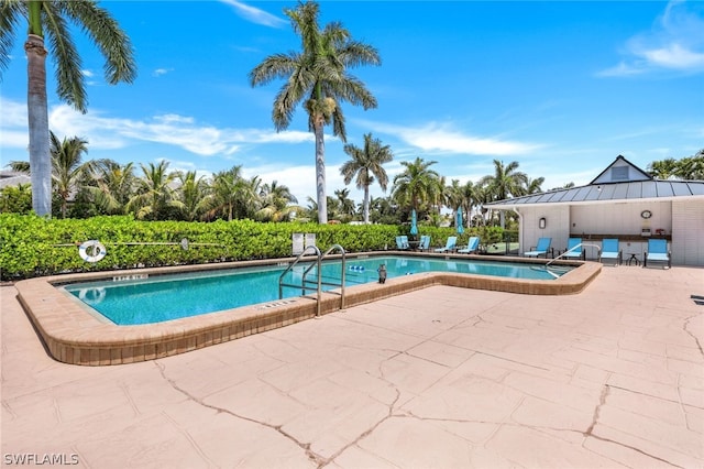 view of pool featuring a patio