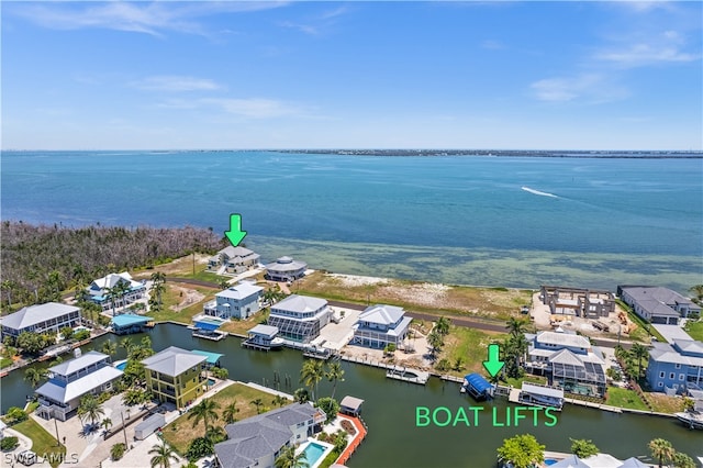 aerial view with a water view