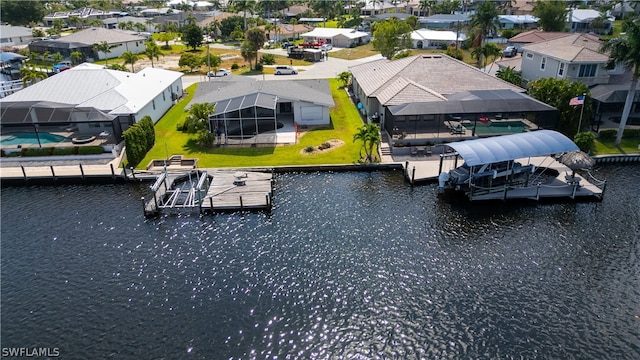 aerial view featuring a water view