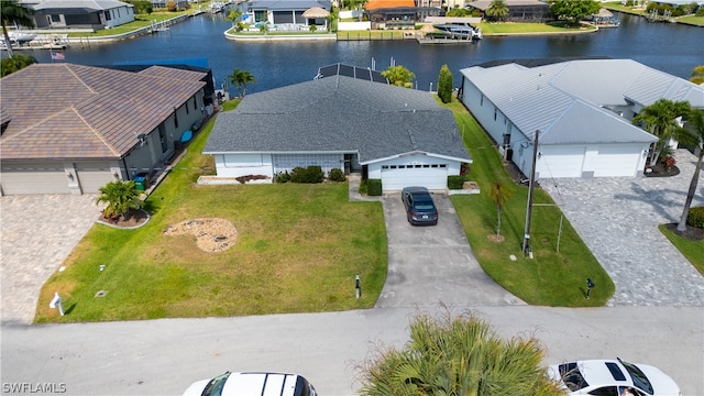 aerial view with a water view