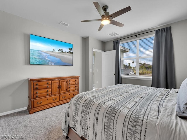 bedroom featuring ceiling fan and carpet floors