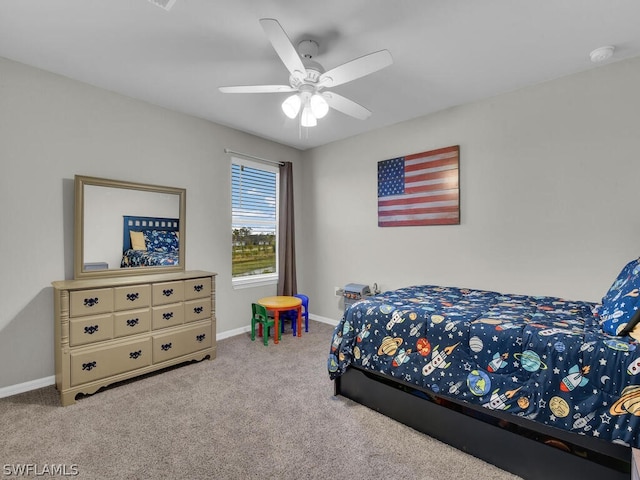 bedroom with carpet floors and ceiling fan