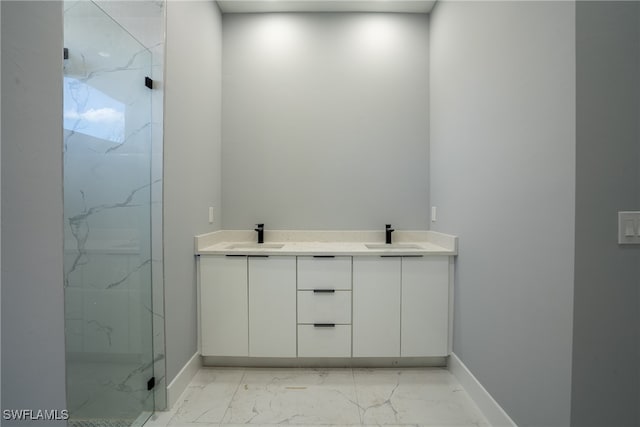 bathroom featuring vanity and a tile shower