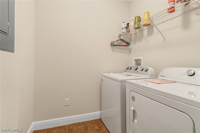 laundry area featuring tile flooring, independent washer and dryer, and hookup for a washing machine