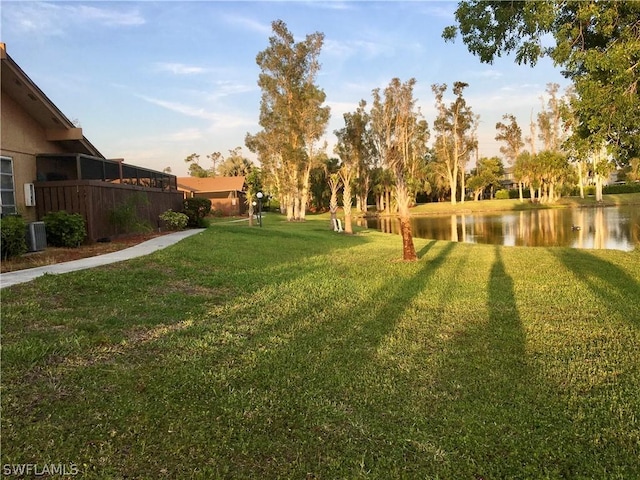 view of yard with a water view