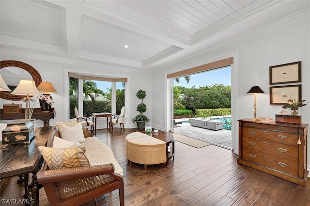 interior space with crown molding, plenty of natural light, and wood-type flooring