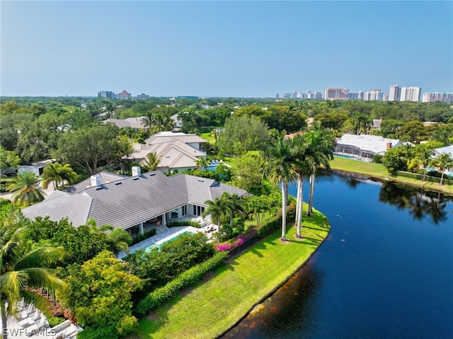 bird's eye view featuring a water view