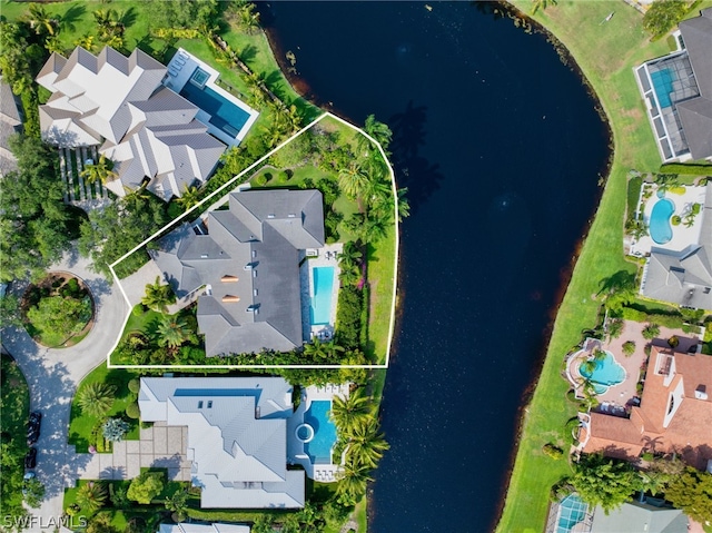 aerial view with a water view