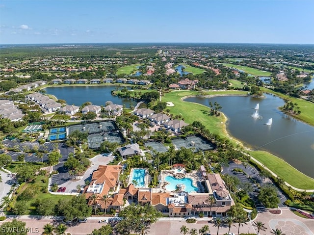 aerial view featuring a water view