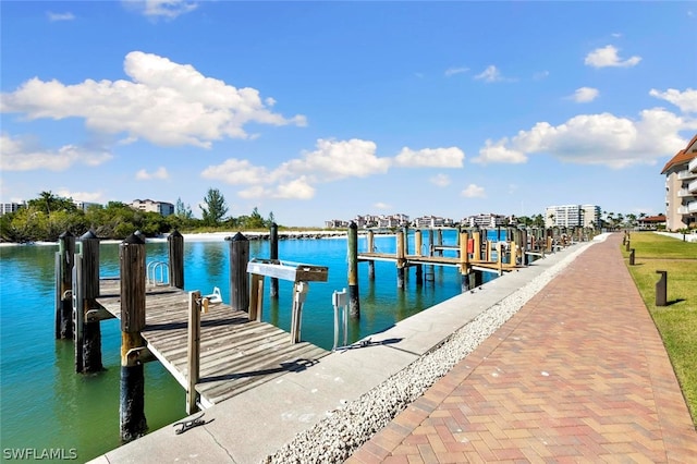 view of dock featuring a water view