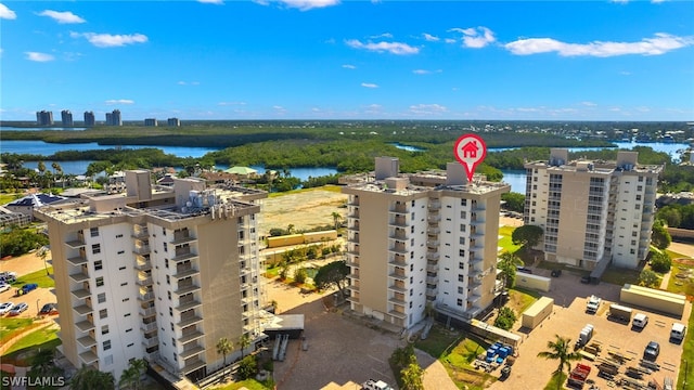 aerial view with a water view