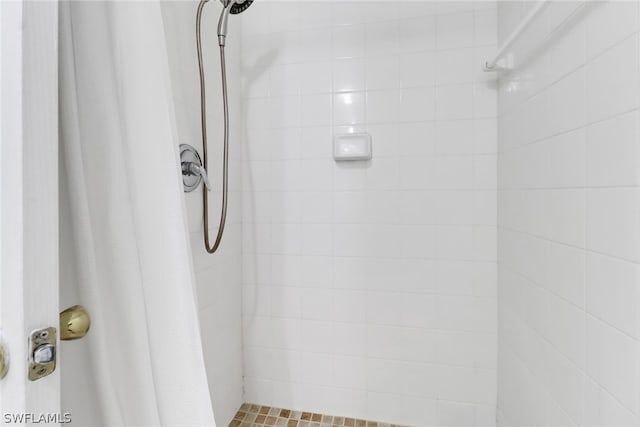 bathroom with a shower with shower curtain