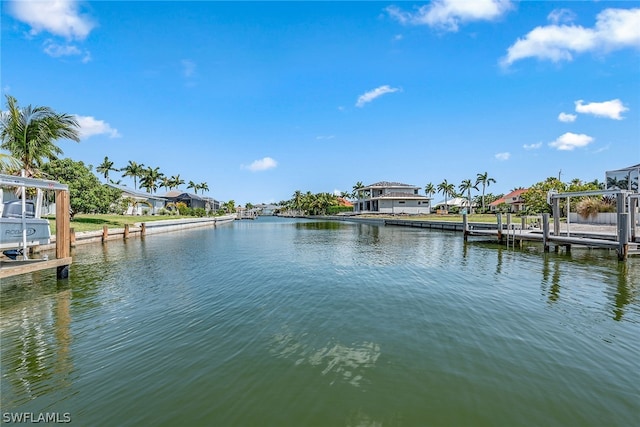 dock area with a water view