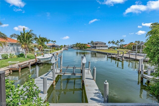 dock area with a water view